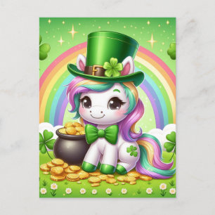 Den berömvärda St. Patricks Day Unicorn Rainbow Gu Vykort