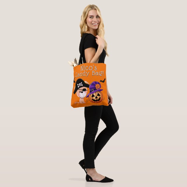 Den beställnings- Halloween bus eller godis hänger Tygkasse (På modell)