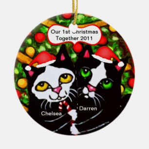 Den beställnings- julsmokingkatten kopplar ihop julgransprydnad keramik