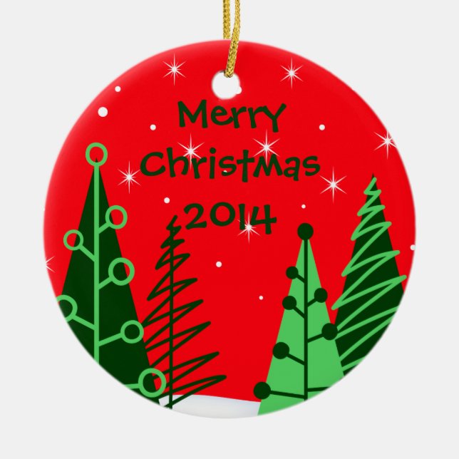 Den beställnings- röda julgranprydnaden med julgransprydnad keramik (Framsidan)