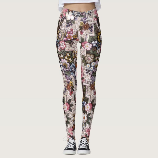 Den beställnings- rosa blommigten övar damasker leggings (Framsida)