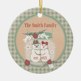 Den beställnings- snögubben kopplar ihop den 1st julgransprydnad keramik