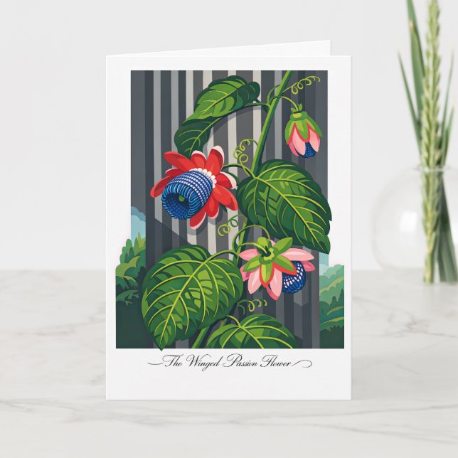 Den bevingade passionsblommans botaniska konst kort (Framsida)