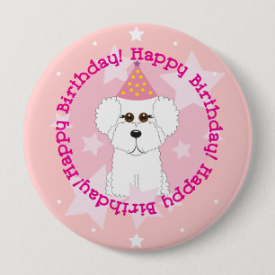 Den Bichon Frise grattis på födelsedagen knäppa Knapp
