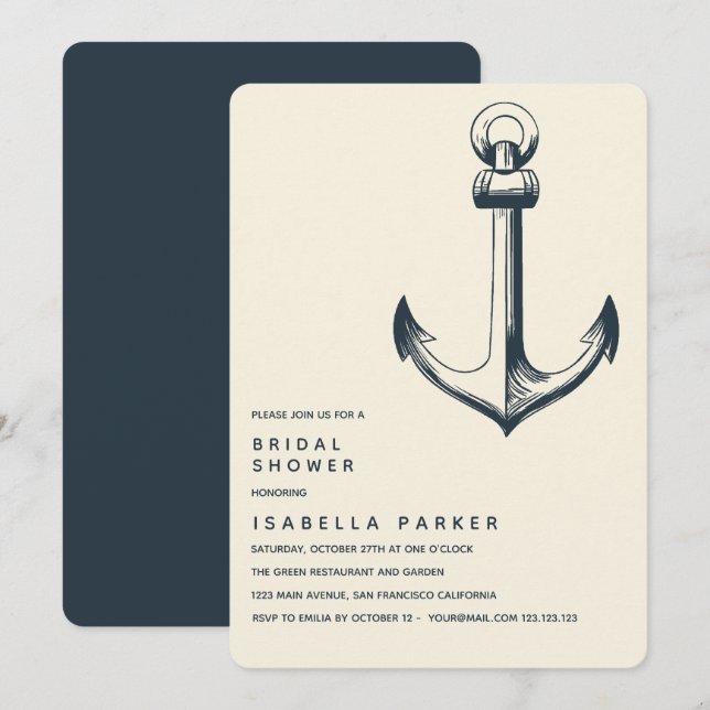 Den blå ankaren | BRÖLLOP MÖHIPPA Inbjudningar (Fram/baksida)