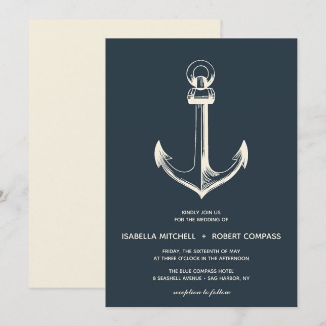 Den blå ankaren | Bröllopsinbjudan Inbjudningar (Fram/baksida)