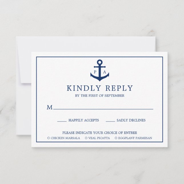 Den blå ankaren Monogram Nautical Bröllop OSA Kort (Framsida)