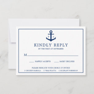 Den blå ankaren Monogram Nautical Bröllop OSA Kort