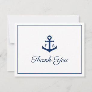 Den blå ankaren Monogram Nautical Bröllop Tack Kort