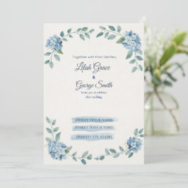 Den blå blommande dammiga hortensia bröllopsinbjud