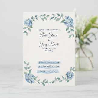 Den blå blommande dammiga hortensia bröllopsinbjud