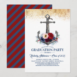 Den blå Blommigten Anchor Nautical Studenten Inbjudningar
