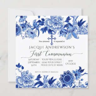 Den blå Blommigten för asiatisk Influence Blue Whi Inbjudningar