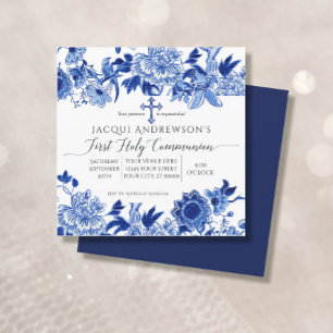 Den blå Blommigten för asiatisk Influence Blue Whi Inbjudningar