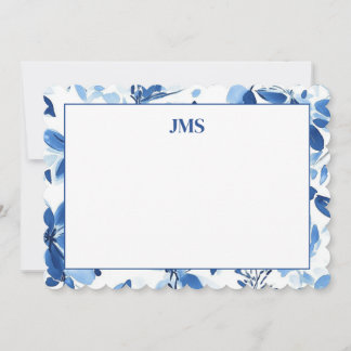 Den blå Blommigten Gräns Monogram Stationary Anteckningskort