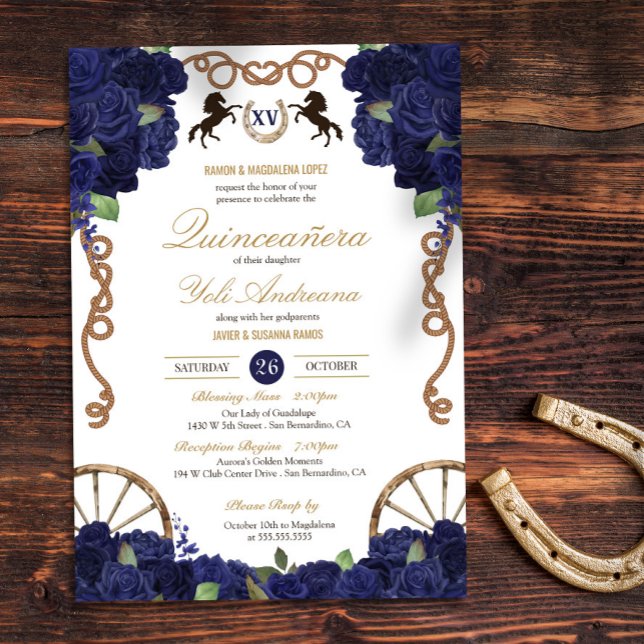 Den blå Blommigten Rustic Charra Quinceanera Inbjudningar (Skapare uppladdad)