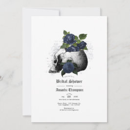 Den blå Blommigten Skull Gothic Möhippa Invita Inbjudningar