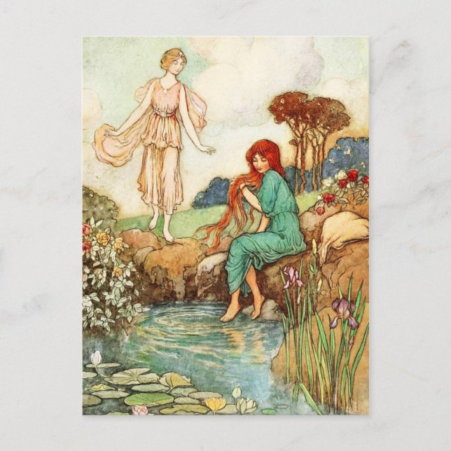 Den blå fågeln: Drottning Florina möter en fe Vykort (Framsida)