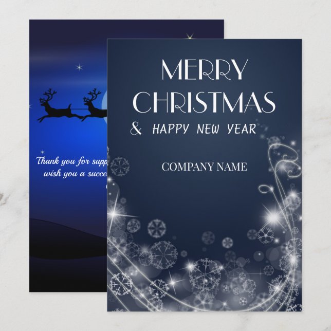 Den blå färgen på snöflingor och tomte julkort (Fram/baksida)