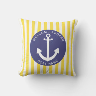 Den blå Gulten Rand Boat Namn Anchor Nautical Kudde