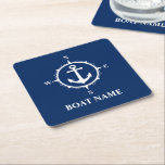 Den blå kvadraten i Boat Namn-kompass Underlägg Papper Kvadrat<br><div class="desc">Blått Underlägg fyrkant för Boat Namn-kompass</div>