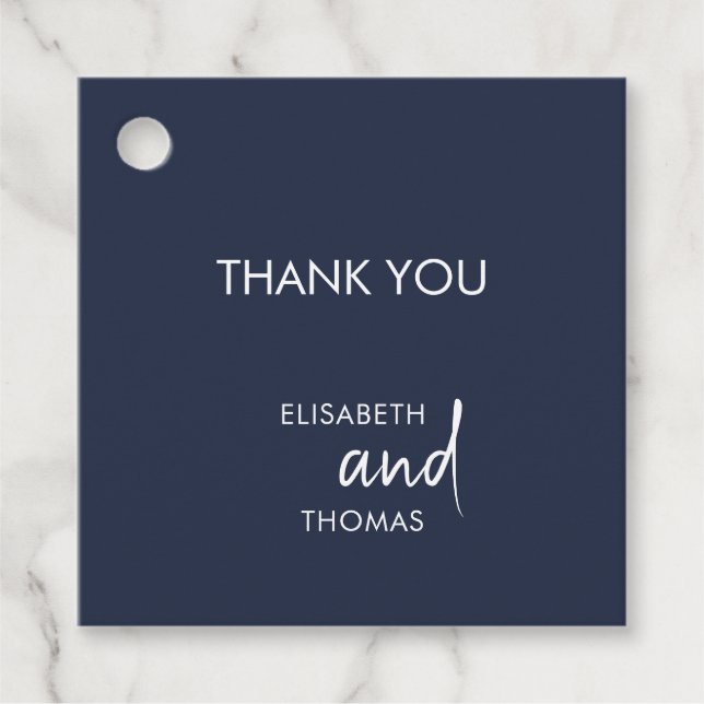 Den blå minimalistiska personligen bröllop gåvor etiketter (Framsida)