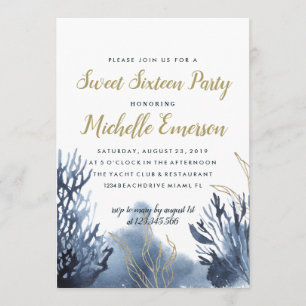 Den blå reven Nautical SWEET SIXTEEN PARTY Inbjudningar