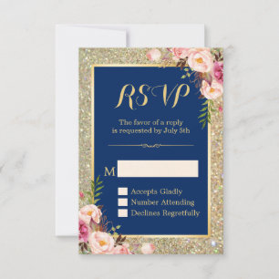 Den blå Rosa Blommigt Guld Glitter Sparkling OSA Kort