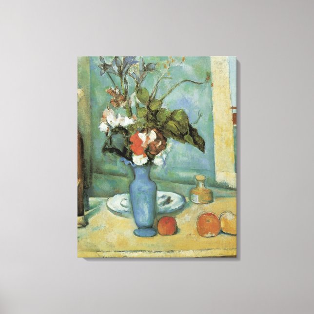 Den blå vasen (Blommor och frukt) av Paul Cezanne Canvastryck (Framsida)