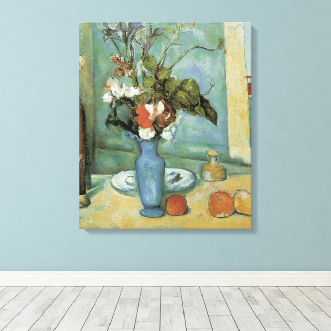 Den blå vasen (Blommor och frukt) av Paul Cezanne Canvastryck (Insitu (trägolv))