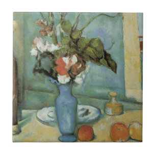 Den blå vasen (Blommor och frukt) av Paul Cezanne Kakelplatta