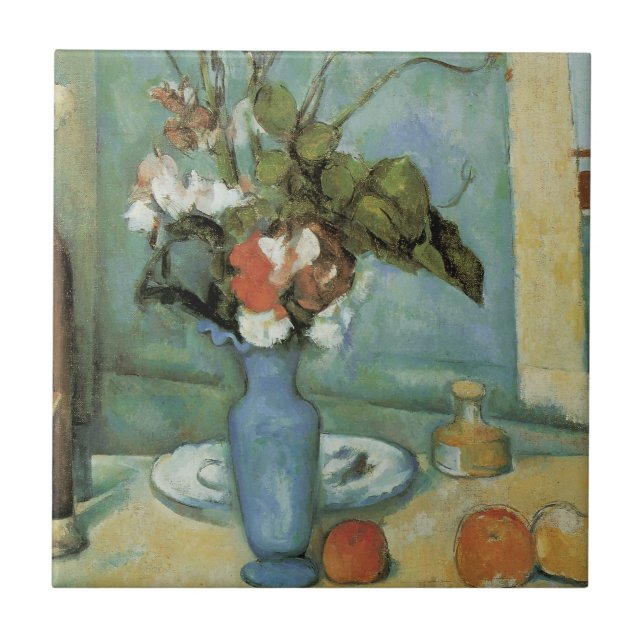 Den blå vasen (Blommor och frukt) av Paul Cezanne Kakelplatta (Framsidan)