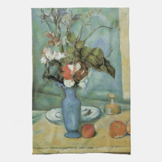Den blå vasen (Blommor och frukt) av Paul Cezanne Kökshandduk (Vertikal)