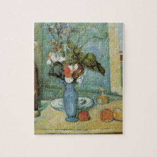 Den blå vasen (Blommor och frukt) av Paul Cezanne Pussel