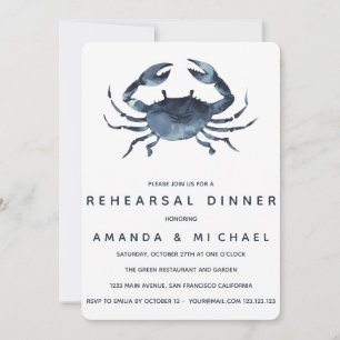 Den blåa Crab Bröllop-rehearsal-middagen Inbjudningar