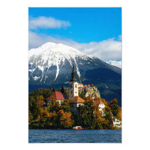 Den blödde sjön landskap i höst fototryck