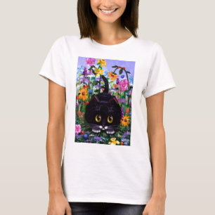 Den blom- katten för konstsvartsmokingen blommar t shirt