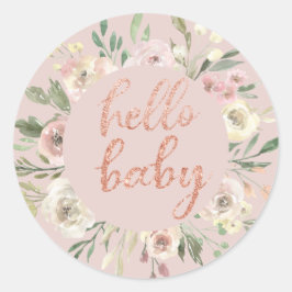 Den blom- kranen & det rosa guld- hejbabykuvertet runt klistermärke