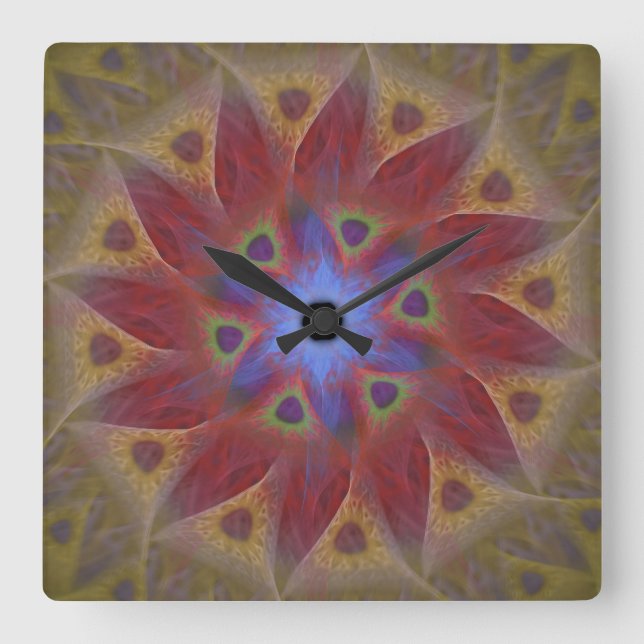 Den blom- sundialen kvadrerar väggen tar tid på fyrkantig klocka (Framsida)