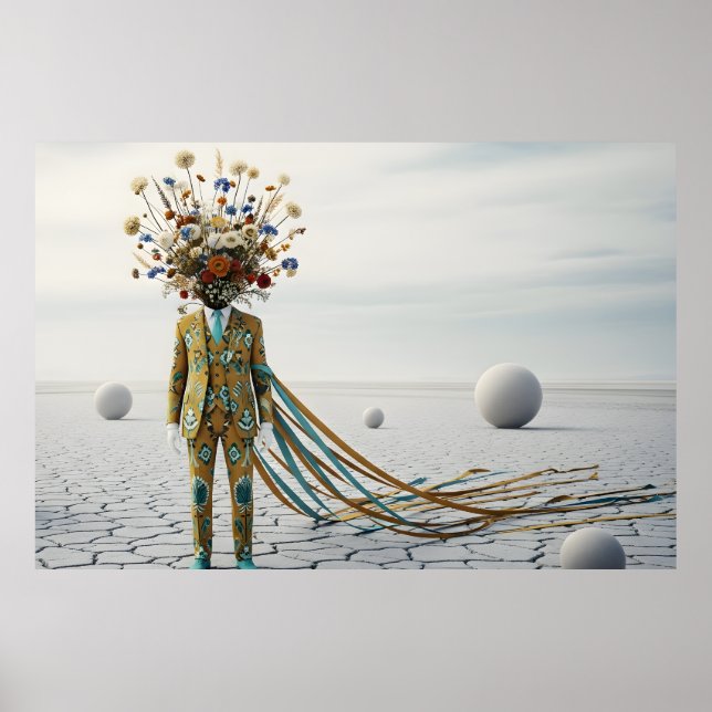 Den blommande hjärnan: Surreal blomsterrik ökenody Poster (Framsidan)