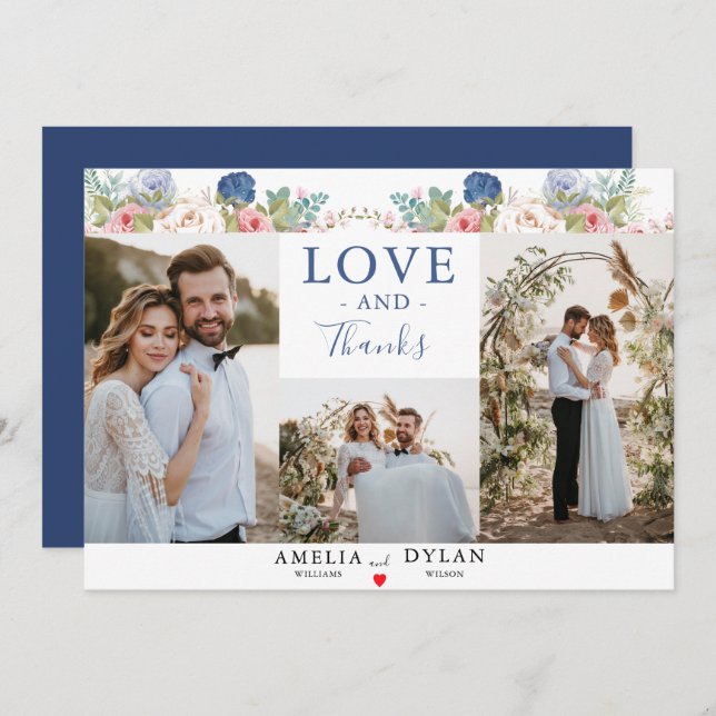 Den  Blommigten för Rosa i flotta Modern Bröllop Tack Kort (Fram/baksida)