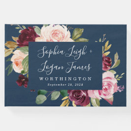 Den  Blommigten för Rosa i Guld vid marinblå Burgu Gästböcker