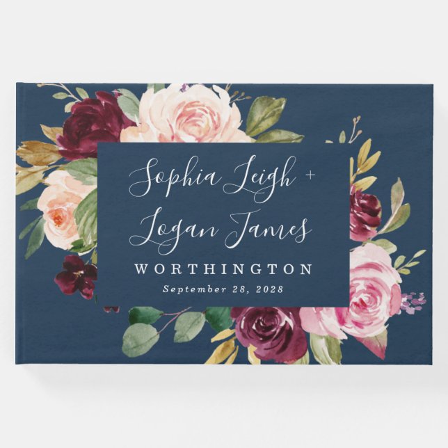 Den  Blommigten för Rosa i Guld vid marinblå Burgu Gästböcker (Framsida)