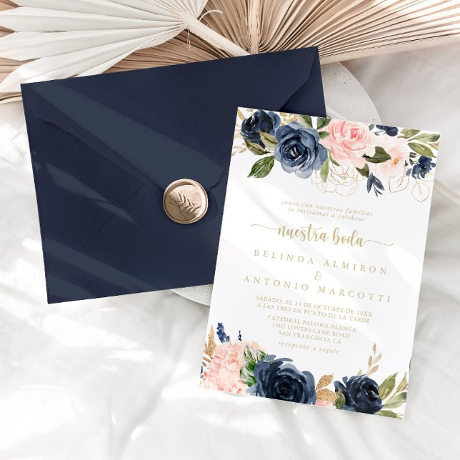 Den  Blommigten Guld Nuestra Boda Bröllop Inbjudningar (Skapare uppladdad)