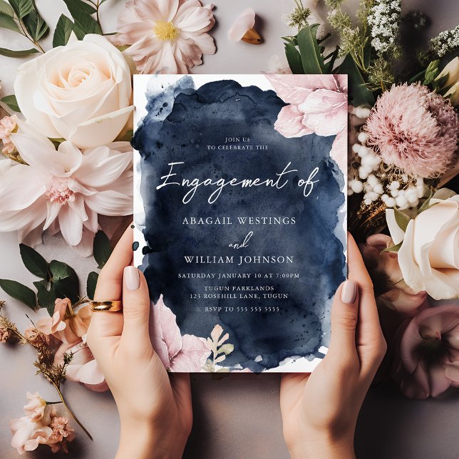 Den  Blommigten Navy Stänk Förlovningsfest Inbjudningar (Skapare uppladdad)