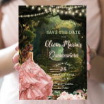 Den  Blommigten Quinceañera Sweet 16 Spara Datumet<br><div class="desc">Ställ in scenen för ett magiskt firande med den här Enchanted Forest Quinceañera Save the Date. Med en vacker flicka i en rosa boll, omgiven av twinkling Fairy ljus och förtjusad grey, är den här drömdesignen perfekt för en saga Quinceañera. Perfekt för förtrollade skogsteman, prinsessa teman för skogsmark, storyboksininspirerade evenemang...</div>