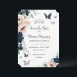 Den  Blommigten Silver Butterflies Quinceañera Spara Datumet<br><div class="desc">Anpassa den här eleganten Quinceañera / Söt 16-årsdag Spara datumkortet enkelt och snabbt. Klicka bara på knappen Anpassa den ytterligare för att redigera texterna, ändra typsnitt och typsnitt färg. Den har vackra vattenfärgade marinblå och blommor, fjärilar och silver prinsessan krona. Matchande artiklar tillgängliga i arkivet. Även underbar för twillingarnas födelsedag,...</div>