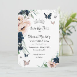 Den  Blommigten Silver Butterflies Quinceañera Spara Datumet