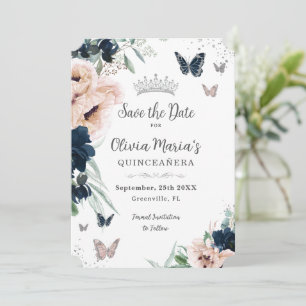 Den  Blommigten Silver Butterflies Quinceañera Spara Datumet