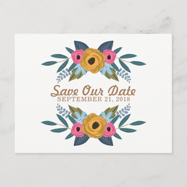 Den blomsterkransiga vita bröllopssamlingen meddelande vykort (Framsida)